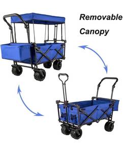 lot 13661 image: maliron Collapsible Folding Outdoor Beach Wagon with Cup Holders for Camping, Concerts, Sporting Events, The Beach (Blue-G)