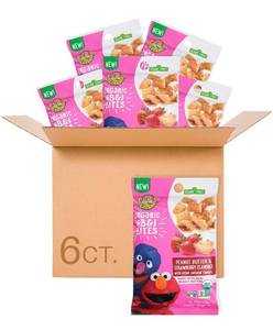 lot 13666 image: Earths Best Organic Sesame Street Toddler Snacks, Peanut Butter & Strawberry Flavored, 3 oz (Pack of 6)