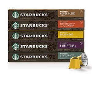 lot 13673 image: Starbucks by Nespresso, Favorites Variety Pack (50-count single serve capsules, 10 of each flavor, compatible with Nespresso Original Line System), 10 Count (Pack of 5)