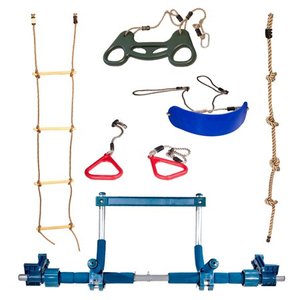 lot 14474 image: Gym1 Deluxe Indoor Playground with Indoor Swing, Plastic Rings, Trapeze Bar, Climbing Ladder, and Swinging Rope