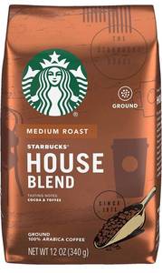 lot 14480 image: Starbucks House Blend Coffee, Medium Roast Ground Coffee, Made with 100% Arabica Coffee, FlavorLock Packaging for Fresh Flavor, 12-Ounce Bag - Box of 6
