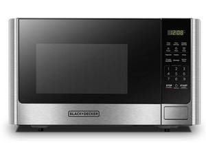 lot 14502 image: BLACKDECKER Digital Microwave Oven with Turntable Push-Button Door, Child Safety Lock, Stainless Steel, 0.9 Cu Ft