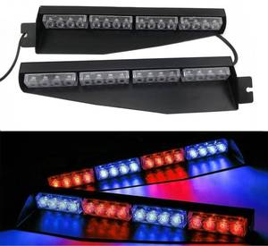 lot 14505 image: 32LED 32W LED Lightbar Visor Light Windshield Emergency Hazard Warning Strobe Beacon Split Mount Deck Dash Lamp (Red and Blue)