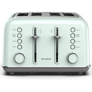 lot 14506 image: BUYDEEM DT-6B83 4-Slice Toaster, Extra Wide Slots, Retro Stainless Steel, Removable Crumb Tray (Cozy Greenish)