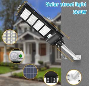 lot 14508 image: 300W Solar Street Light, 15000LM Dusk to Dawn LED Solar Flood Lights Outdoor Motion Sensor with Remote Control & Arm Pole, Solar Security Led Outdoor Light Lamp for Yard, Garden, Parking Lot