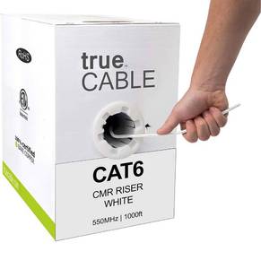 lot 14515 image: trueCABLE Cat6 Riser (CMR), 1000ft, Purple, 23AWG 4 Pair Solid Bare Copper, 550MHz, PoE (4PPoE), ETL Listed, Unshielded Twisted Pair (UTP), Bulk Ethernet Cable
