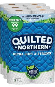 lot 14519 image: Quilted Northern Ultra Soft & Strong Toilet Paper, 24 Supreme Rolls  99 Regular Rolls, 2-ply Bath Tissue