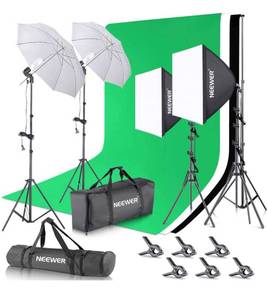 lot 14525 image: NEEWER 2.6m x 3m  8.5ft x 10ft Background Support System and 800W 5500K Umbrellas Softbox Continuous Lighting Kit for Photo Studio Product,Portrait and Video Shoot Photography