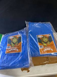 lot 15582 image: B-Air Grizzly Tarp, 8 x 8 Weave, Multi Purpose Waterproof Tarp, 20X30, Blue, Pack of 3