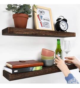 lot 15589 image: Floating Shelves Wood for Wall, 24 Inch Rustic Floating Shelf Easy Wall Mounted, Thick Natural Wall Shelves with Smart Brackets for Bathroom, Bedroom, Kitchen, Living Room, Office Decor & Storage