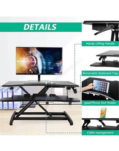 lot 15602 image: Standing Desk Converter 30 inch, Height Adjustable Sit Stand Desk Riser, Stand Up Desk for Home Office, Sit to Stand Tabletop with Keyboard Tray for Dual Monitors