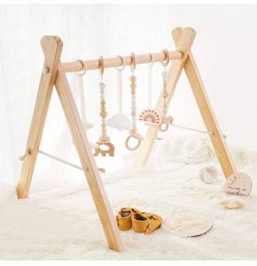lot 15610 image: little dove Baby Play Gym Wooden Baby Gym with 6 Toys Foldable Play Gym Frame Activity Gym Hanging Bar Baby Toy White
