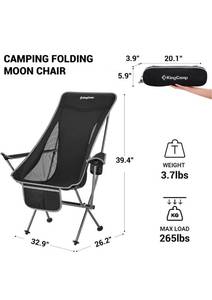 lot 15628 image: KingCamp Ultralight High Back Folding Camping Chairs Adults with Armrest, Upgrade All-Aluminum Alloy Bracket, Lightweight Camping Chair Camp Compact Portable Outdoors with Carry Bag
