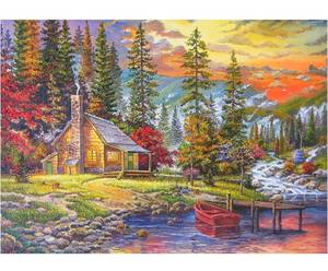 lot 15634 image: Jigsaw Puzzles 1000 Pieces for Adults - Lakeside Sunset Jigsaw Puzzle with Letters on Back - Premium Cardboard Perfect Interlocking Clear Printing2820In