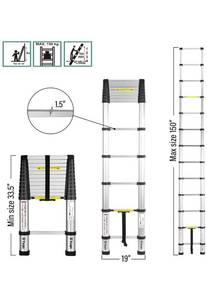 lot 15641 image: Yvan Telescoping Ladder,12.5 FT One Button Retraction Aluminum Telescopic Extension Extendable Ladder,Slow Down Design Multi-Purpose Ladder for Household Daily or Hobbies,330 Lb Capacity