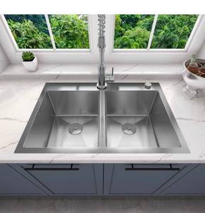 lot 15645 image: Sinber 33 Drop in Double Bowl 304 Stainless Steel Kitchen Sink