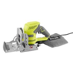lot 7096 image: Ryobi 6 Amp AC Biscuit Joiner Kit with Dust Collector and Bag JM83K - Retail$129.00