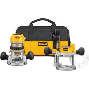 lot 7105 image: DEWALT DW618PKB 2-14 HP EVS Fixed BasePlunge Router Combo Kit with Soft Start - Retail$299.00