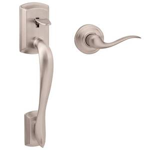 lot 7108 image: Kwikset 98150-002 Avalon Exterior Handle Only with Tustin Right-Handed and Left-Handed Levers in Satin Nickel