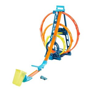 lot 7130 image: Hot Wheels GYP65 Track Builder Unlimited Triple Loop Jump Stunt Kit w Car