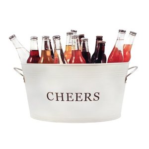 lot 11714 image: Twine Rustic Farmhouse Decor Ice Bucket And Galvanized Cheers Tub, 6.3 gallons, cream