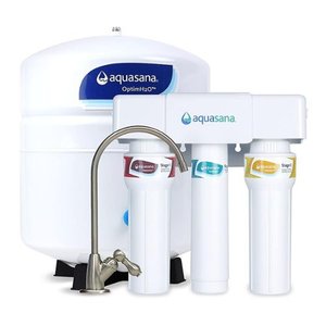 lot 11729 image: Aquasana - OptimH2O Reverse Osmosis  Clayrum 3-Stage Under Sink Water Filter System with Dedicated Faucet - Brushed Nickel - Retail$249.99