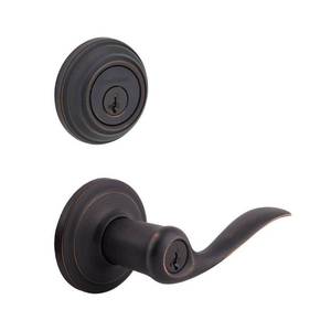 lot 11749 image: Kwikset 991 Tustin Keyed Door Lever and Sgl Cyl Deadbolt Combo Pack in Venetian Bronze