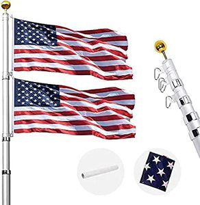 lot 11735 image: Klvied 25ft Telescoping Aluminum US American Flag Pole Kit