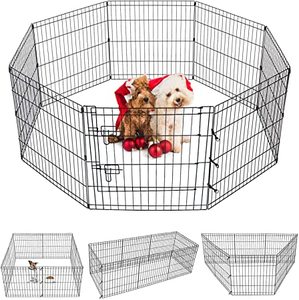 lot 11990 image: Puppy Pet Playpen 8 Panel 24 Inch Indoor Outdoor Metal Portable Folding Animal Exercise Dog Fence Ideal for Pet Animals Dog Cat Rabbit Breed Puppy