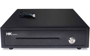 lot 5876 image: SYSTEMS 16 Heavy Duty Black POS Cash Drawer with 5Bill5Coin, Removable Coin Compartment, 24V, RJ11, Single Large Front Media Slots, Black