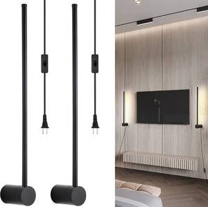 lot 5960 image: Ditoon Modern Plug in Wall Sconce Set of 2 LED Matte Black Wall Lamp with Plug in Cord OnOff Switch 21 58 inches lamp for Bedroom Nightstands(2-Pack)