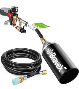 lot 5969 image: Propane Torch Weed Burner Torch - Weed Torch with Push Button Igniter and 6.5 ft Hose, High Output Outdoor Torch Kit for Garden Stumps Wood Ice Snow Roofing