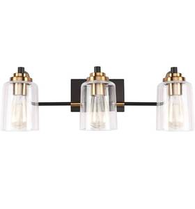 lot 5982 image: SOLFART 3 Head Vintage Bath Vanity Light Wall Bathroom Over Mirror Modern Glass Shade Light Fixtures (3 Lights-Exclude Bulb)