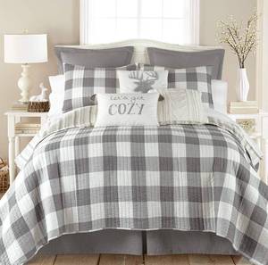 lot 5998 image: Levtex Home - Camden Quilt Set -FullQueen Quilt  Two Standard Pillow Shams - Buffalo Check in Grey and Cream - Quilt Size (88 x 92 in.) and Pillow Sham Size (26 x 20 in.)- Reversible Pattern -Cotton