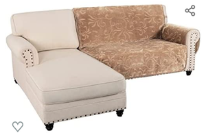 lot 6707 image: 100% Waterproof Sofa Slipcover Sofa Cover Right Sectional Couch Cover Premium Velvet Furniture Protector for Dogs Width Up to 52 Inch Classic Flower Pattern Non-Slip with Elastic Strap, Camel