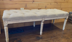 lot 6715 image: Kmax Tufted Entryway Bench, Upholstered Rustic Ottoman Bench, 31.5 x 15.75 x 15.7 Beige