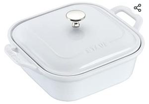 lot 6717 image: STAUB Ceramics Square Covered Baking Dish, 9x9-inch, White. CHIPPED