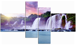 lot 6723 image: Framed Living Room Home Decor Landscape Waterfall And Purple Cloud Painting Canvas Print By Sprayed Modern Wall Art Picture (48W x 28H (16x12 x2pcs, 8x24 x2pcs(Framed, Waterfall Purple)