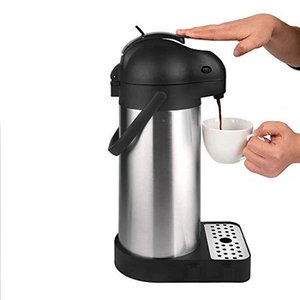lot 6728 image: Cresimo 101 Oz (3L) Airpot Thermal Coffee CarafeLever ActionStainless Steel Insulated Thermos  12 Hour Heat Retention  24 Hour Cold Retention (Airpot with Drip Tray)