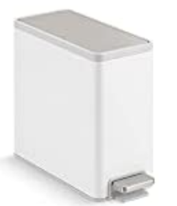 lot 6740 image: Kohler 20957-STW Trash Bin, 2.5 Gallon, White with Stainless Steel