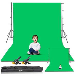 lot 6744 image: EMART Photo Video Studio 8.5 x 10ft Green Screen Backdrop Stand Kit, Photography Background Support System with 10 x12ft 100% Cotton Muslin Chromakey Backdrop
