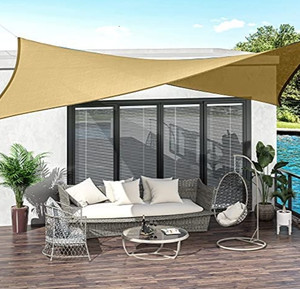 lot 6746 image: Outsunny 20 x 13 Rectangle Sun Shade Sail Canopy Outdoor Shade Sail Cloth for Patio Deck Yard with D-Rings and Nylon Rope Included - Sand