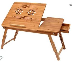 lot 6748 image: Stock Photo For Reference, Desk Is Black - Bamboo Laptop Desk, Adjustable Portable Breakfast Serving Bed Tray with Tilting Top Drawer for Surfing Reading Writing Eating (Black)