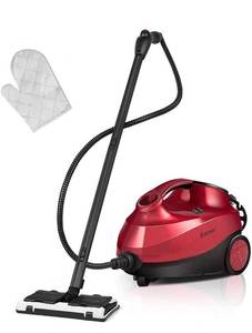 lot 13693 image: COSTWAY 2000W Multipurpose Steam Cleaner with 19 Accessories, Household Steamer with 1.5L Tank for Cleaning, Heavy Duty Rolling Cleaning Machine for Carpet, Floors, Windows and Cars, Red