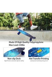 lot 13722 image: Caroma 22 Skateboards, Skateboard for Girls Boys Kids Beginners, Retro Mini Cruiser Skateboard for Teens Youths- Comes Complete - Small Plastic Skateboard - Choose LED Light up or Regular Wheels