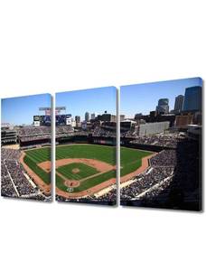lot 13738 image: 3 Piece Canvas Wall Art Baseball Stadium Painting Landscape Artwork Sports Game Picture Prints for Living Room Office Home Decor House Warming Present Stretched Framed Ready to Hang, 36Wx24H