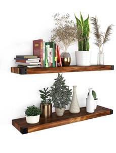 lot 13740 image: Nestria Floating Shelves for Wall Mounted  Modern All Wood Rustic Farmhouse Shelves for Living Room, Bathroom, Kitchen, and Bedroom  Walnut (24 Set of 2)