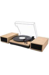 lot 13746 image: LP&No.1 Bluetooth Vinyl Record Player with External Speakers, 3-Speed Belt-Drive Turntable for Vinyl Albums with Auto Off and Bluetooth Input,Light Wood