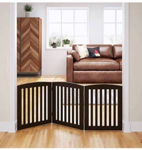 lot 13749 image: PAWLAND Wooden Freestanding Foldable Pet Gate for Dogs, 24 inch 3 Panels Step Over Fence, Dog Gate for The House, Doorway, Stairs, Extra Wide (Espresso, 24 Height-3 Panels)