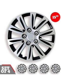 lot 14539 image: Swiss Drive HubCap 15-Inch Set of 4 Luxurious Silver and Black Design - Durable and Reliable - Automotive Wheels - Easy to Install - Car Wheel HubCaps